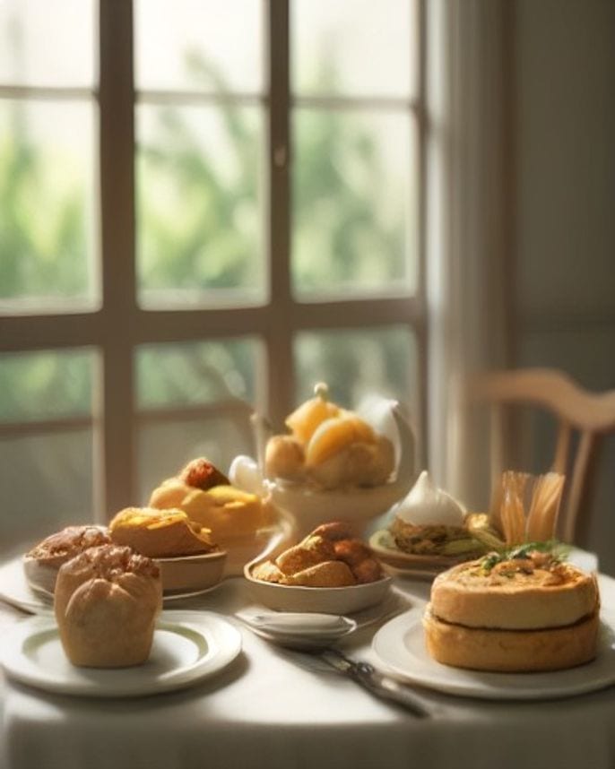 Mesa de brunch con salado y dulce